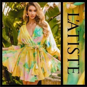 L'ATISTE Queen Bee Tie Dye Dress W/Braided Belt open back women size S (169)